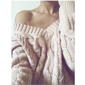 Express Chunky Knit Distressed V Neck Sweater